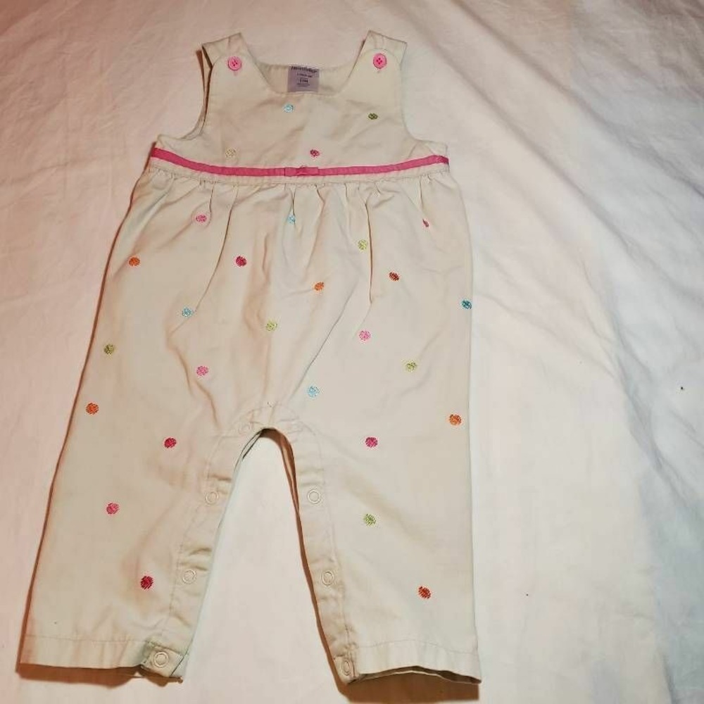 Healthtex Baby Girls Romper Beige Embroidered Snap 100% Cotton 12 Months